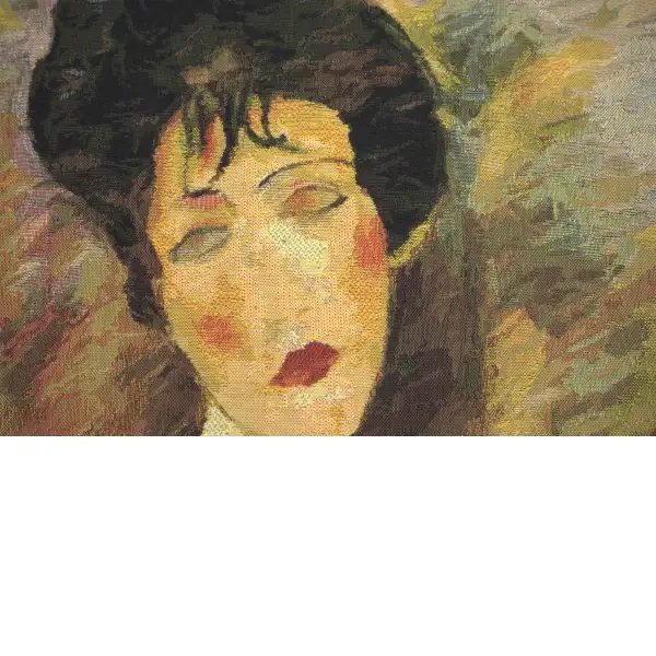 Woman With A Black Tie II Belgian Cushion Cover - 18 in. x 18 in. Cotton by Almedo Modigliani | Close Up 2