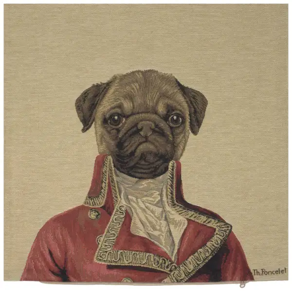 Commodore Pug Red Belgian Cushion Cover - 18 in. x 18 in. Cotton by Thierry Poncelet | Close Up 1