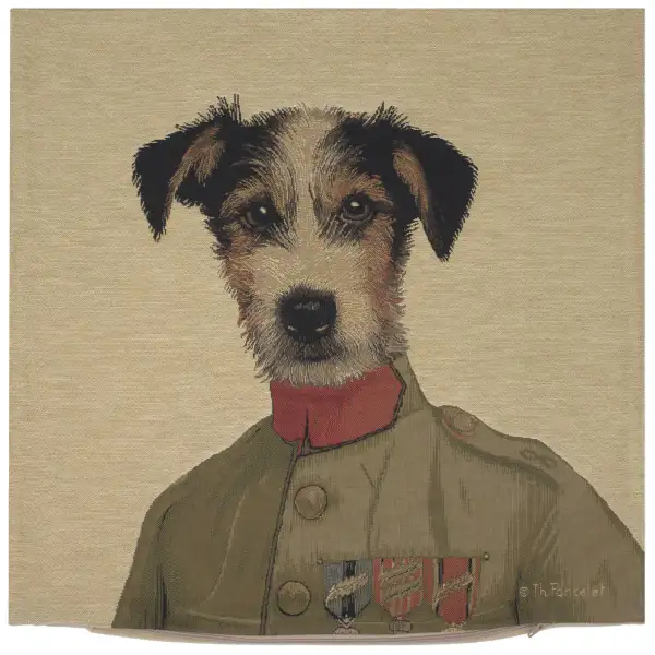 Percival Terrier Green Belgian Cushion Cover - 18 in. x 18 in. Cotton by Thierry Poncelet | Close Up 1