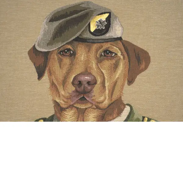Chien Militaire Green Belgian Cushion Cover - 18 in. x 18 in. Cotton by Thierry Poncelet | Close Up 1