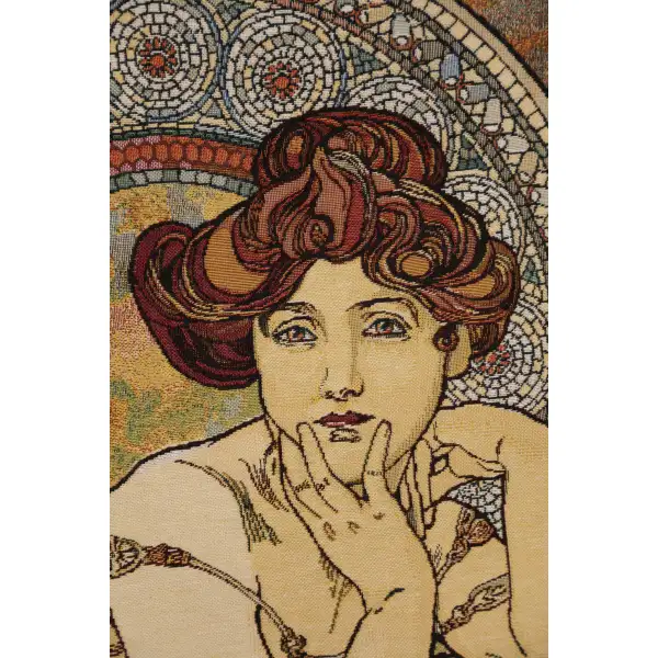 Mucha Topaze Belgian Tapestry Wall Hanging - 18 in. x 44 in. Cotton/Polyester by Alphonse Mucha | Close Up 2