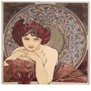 Mucha Emeraude I Belgian Cushion Cover | Close Up 1