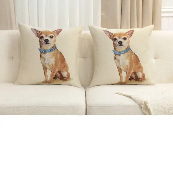 Hilton The Chihuahua Cushion Cover - 18 in. x 18 in. Cotton/Polyester/Acrylic by Charlotte Home Furnishings Inc | Close Up 5