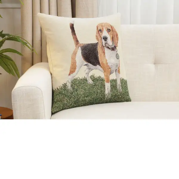 Beagle Cushion Cover - 18 in. x 18 in. Cotton/Polyester/Acrylic by Charlotte Home Furnishings Inc | Close Up 1