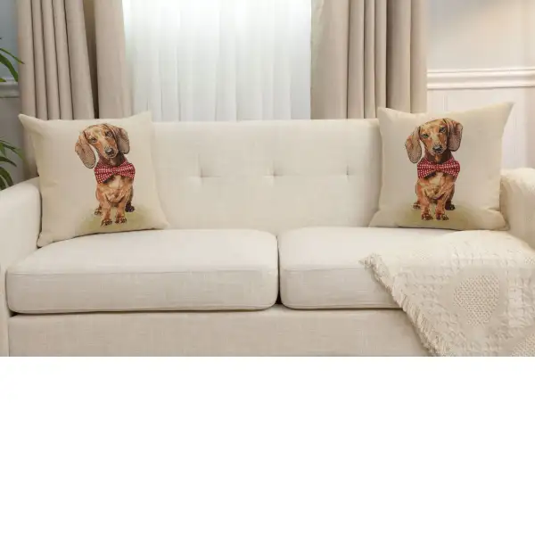 Bow Dog Cushion Cover - 18 in. x 18 in. Cotton/Polyester/Acrylic by Charlotte Home Furnishings Inc | Close Up 5