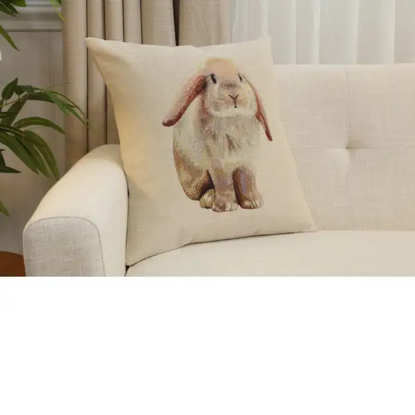 Bunny Cushion Cover - 18 in. x 18 in. Cotton/Polyester/Acrylic by Charlotte Home Furnishings Inc | Close Up 1