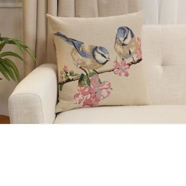 Blue Birds Macaw Cushion Cover | Close Up 1