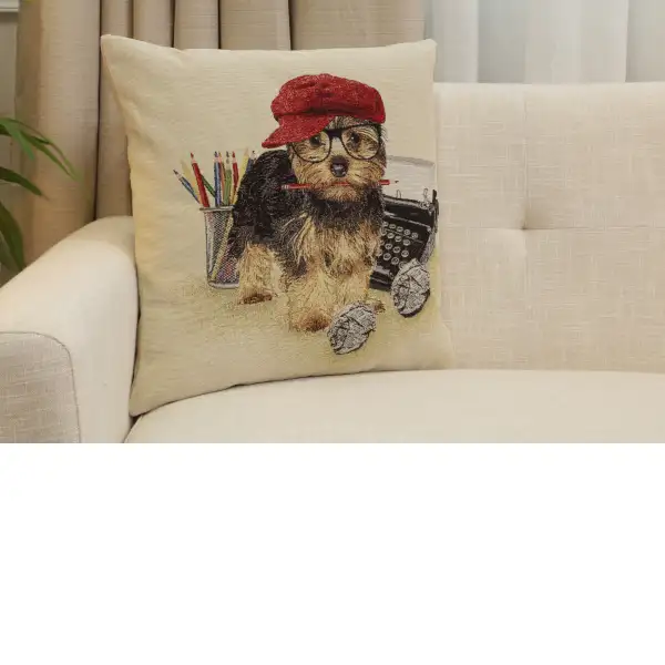 Writer Yorkie Cushion Cover | Close Up 1