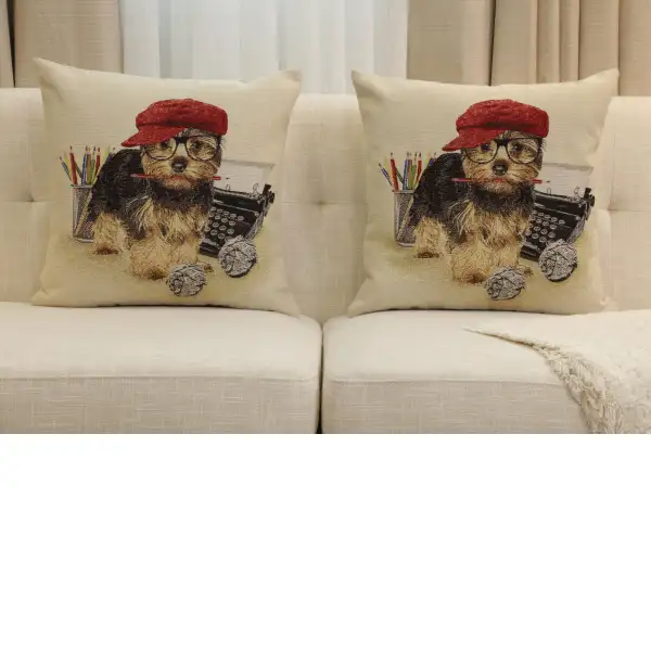 Writer Yorkie Cushion Cover | Close Up 5