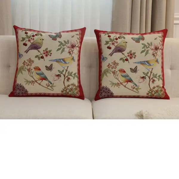 Birds On Branches Cushion Cover - 18 in. x 18 in. Cotton/Polyester/Acrylic by Charlotte Home Furnishings Inc | Close Up 5