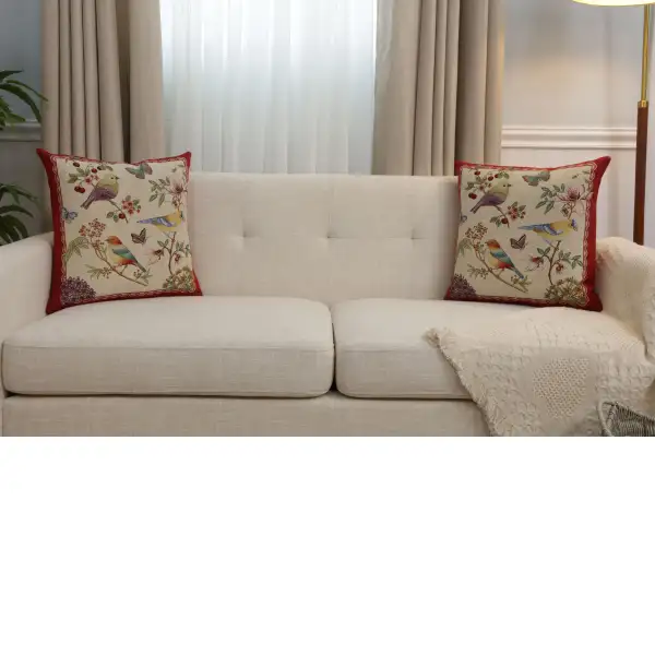 Birds On Branches Cushion Cover - 18 in. x 18 in. Cotton/Polyester/Acrylic by Charlotte Home Furnishings Inc | Close Up 5