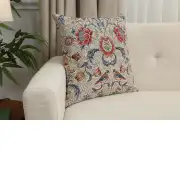 Birds And Flowers Light Blue Cushion Cover - 18 in. x 18 in. Cotton/Polyester/Acrylic by Charlotte Home Furnishings Inc | Close Up 1