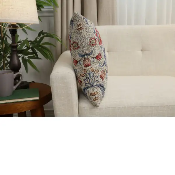 Birds And Flowers Light Blue Cushion Cover - 18 in. x 18 in. Cotton/Polyester/Acrylic by Charlotte Home Furnishings Inc | Close Up 2