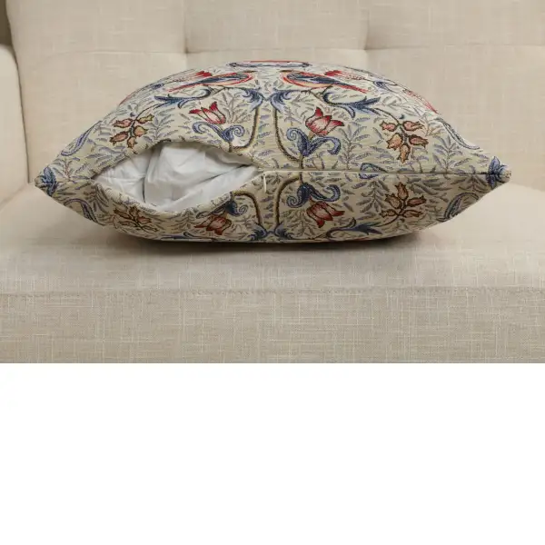 Birds And Flowers Light Blue Cushion Cover - 18 in. x 18 in. Cotton/Polyester/Acrylic by Charlotte Home Furnishings Inc | Close Up 4