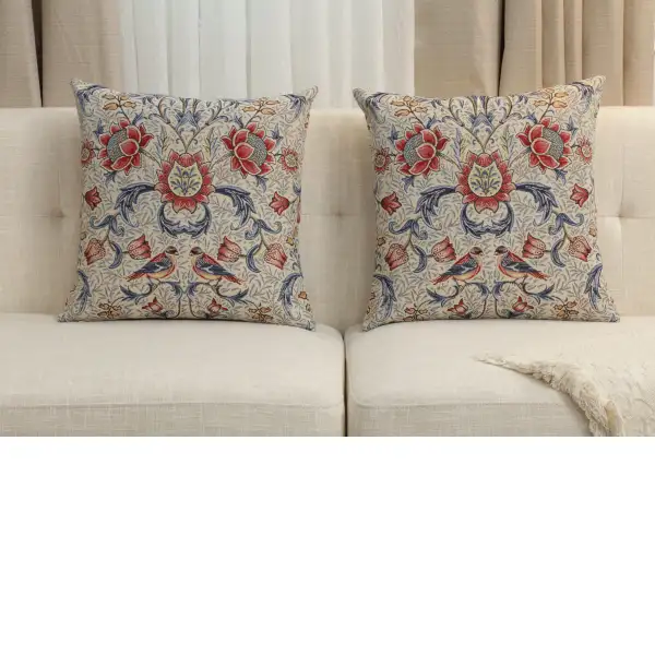 Birds And Flowers Light Blue Cushion Cover - 18 in. x 18 in. Cotton/Polyester/Acrylic by Charlotte Home Furnishings Inc | Close Up 5