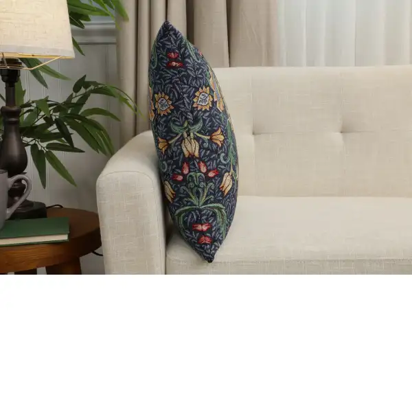 Birds And Flowers Dark Blue Cushion Cover - 18 in. x 18 in. Cotton/Polyester/Acrylic by Charlotte Home Furnishings Inc | Close Up 2