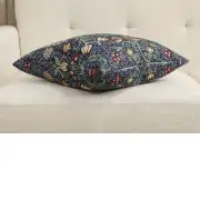 Birds and Flowers Dark Blue Cushion Cover | Close Up 3