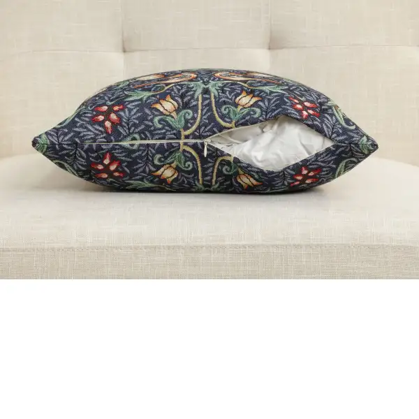 Birds And Flowers Dark Blue Cushion Cover - 18 in. x 18 in. Cotton/Polyester/Acrylic by Charlotte Home Furnishings Inc | Close Up 4
