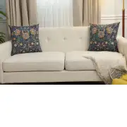 Birds and Flowers Dark Blue Cushion Cover | Close Up 5