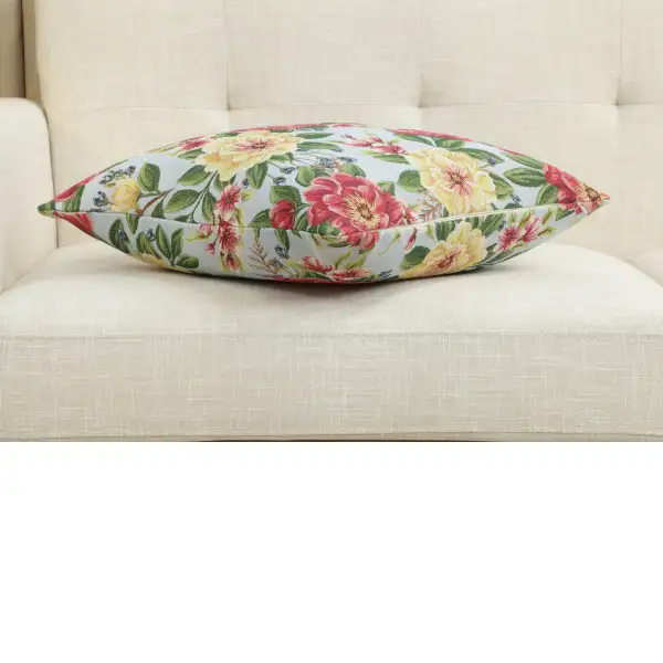 Zinnia Blue Cushion Cover - 18 in. x 18 in. Cotton/Polyester/Acrylic by Charlotte Home Furnishings Inc | Close Up 1