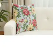 Zinnia Blue Cushion Cover - 18 in. x 18 in. Cotton/Polyester/Acrylic by Charlotte Home Furnishings Inc | Close Up 3