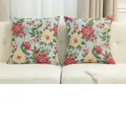 Zinnia Blue Cushion Cover - 18 in. x 18 in. Cotton/Polyester/Acrylic by Charlotte Home Furnishings Inc | Close Up 5