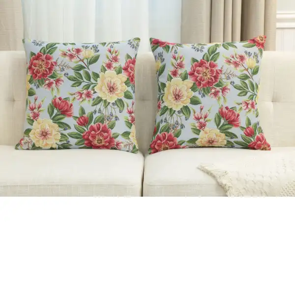 Zinnia Blue Cushion Cover - 18 in. x 18 in. Cotton/Polyester/Acrylic by Charlotte Home Furnishings Inc | Close Up 5