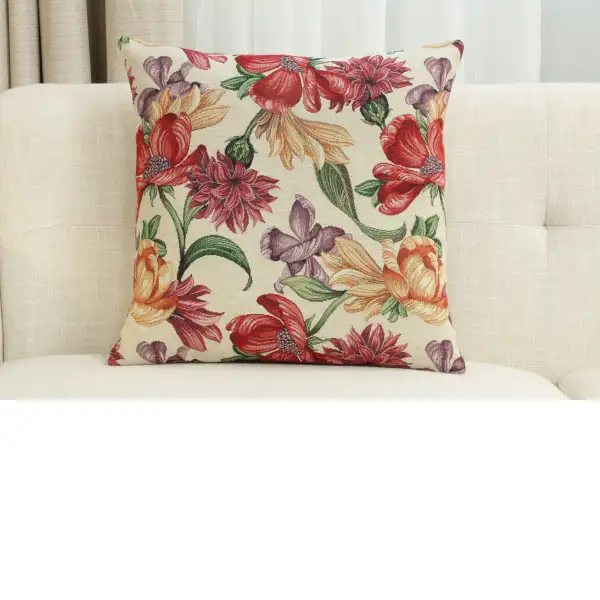 Iris Blossoms Cushion Cover - 18 in. x 18 in. Cotton/Polyester/Acrylic by Charlotte Home Furnishings Inc | Close Up 1