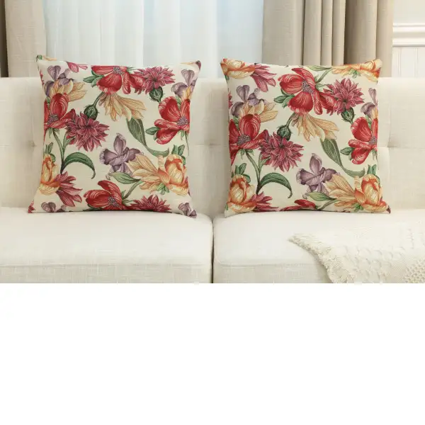 Iris Blossoms Cushion Cover - 18 in. x 18 in. Cotton/Polyester/Acrylic by Charlotte Home Furnishings Inc | Close Up 5