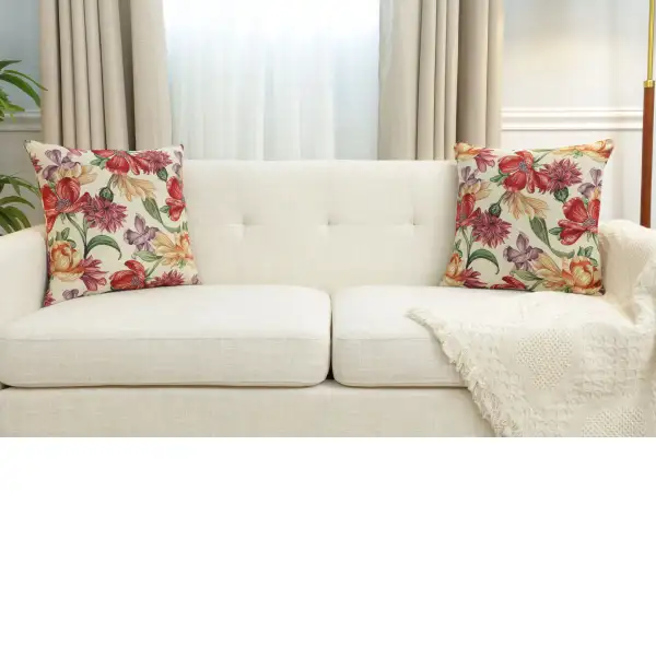 Iris Blossoms Cushion Cover - 18 in. x 18 in. Cotton/Polyester/Acrylic by Charlotte Home Furnishings Inc | Close Up 5