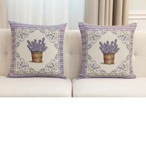 Lavender Hearts Cushion Cover - 18 in. x 18 in. Cotton/Polyester/Acrylic by Charlotte Home Furnishings Inc | Close Up 5