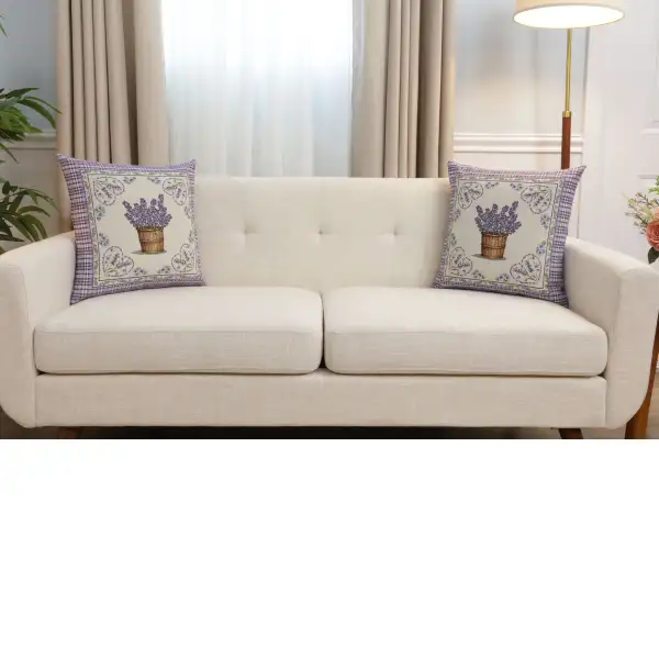 Lavender Hearts Cushion Cover - 18 in. x 18 in. Cotton/Polyester/Acrylic by Charlotte Home Furnishings Inc | Close Up 5