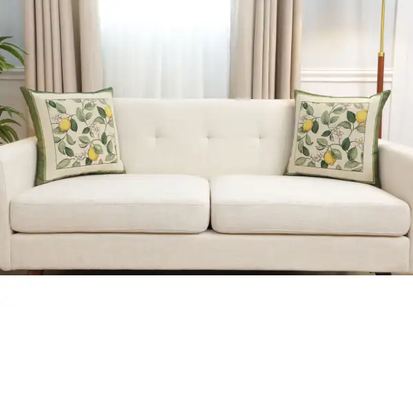 Lemon Flower Cushion Cover - 18 in. x 18 in. Cotton/Polyester/Acrylic by Charlotte Home Furnishings Inc | Close Up 5