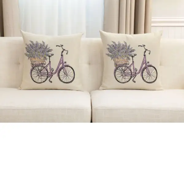 Bike With Lavender Cushion Cover - 18 in. x 18 in. Cotton/Polyester/Acrylic by Charlotte Home Furnishings Inc | Close Up 4