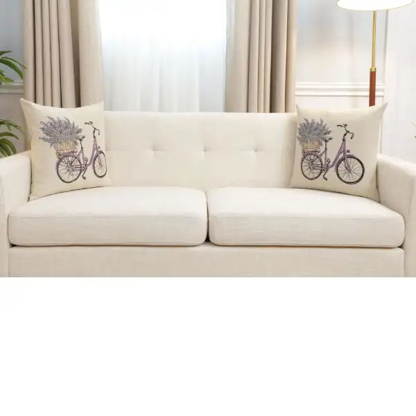 Bike With Lavender Cushion Cover - 18 in. x 18 in. Cotton/Polyester/Acrylic by Charlotte Home Furnishings Inc | Close Up 5