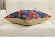 Coquelicots Blue Belgian Sofa Pillow Cover | Close Up 3