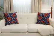 Coquelicots Blue Belgian Sofa Pillow Cover | Close Up 5
