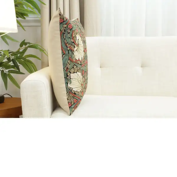 Pimpernel Green/Red Belgian Cushion Cover - 18 in. x 18 in. Cotton by Charlotte Home Furnishings Inc | Close Up 4