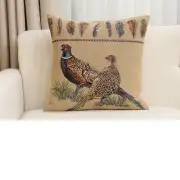 Pheasants Facing Left Belgian Cushion Cover - 18 in. x 18 in. Cotton by Charlotte Home Furnishings Inc | Close Up 1