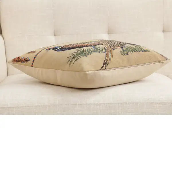 Pheasants Facing Left Belgian Cushion Cover - 18 in. x 18 in. Cotton by Charlotte Home Furnishings Inc | Close Up 3