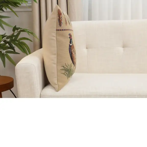 Pheasants Facing Left Belgian Cushion Cover - 18 in. x 18 in. Cotton by Charlotte Home Furnishings Inc | Close Up 5