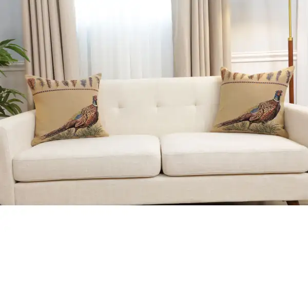 Pheasant Single Belgian Cushion Cover - 18 in. x 18 in. Cotton by Charlotte Home Furnishings Inc | Close Up 5