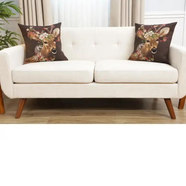 Forest Stag Brown Belgian Sofa Pillow Cover | Close Up 5