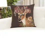 Forest Deer Brown Belgian Sofa Pillow Cover | Close Up 1
