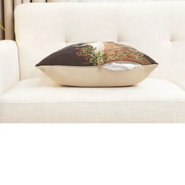 Forest Deer Brown Belgian Cushion Cover - 18 in. x 18 in. Cotton by Charlotte Home Furnishings Inc | Close Up 4