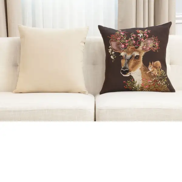 Forest Deer Brown Belgian Cushion Cover - 18 in. x 18 in. Cotton by Charlotte Home Furnishings Inc | Close Up 5
