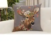 Forest Stag Grey Belgian Sofa Pillow Cover | Close Up 1