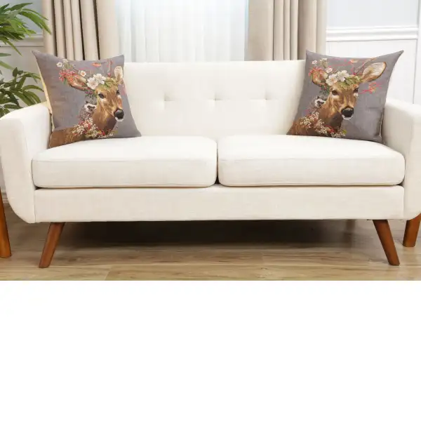 Forest Stag Grey Belgian Cushion Cover - 18 in. x 18 in. Cotton by Charlotte Home Furnishings Inc | Close Up 5