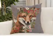 Forest Fox Grey Belgian Sofa Pillow Cover | Close Up 1