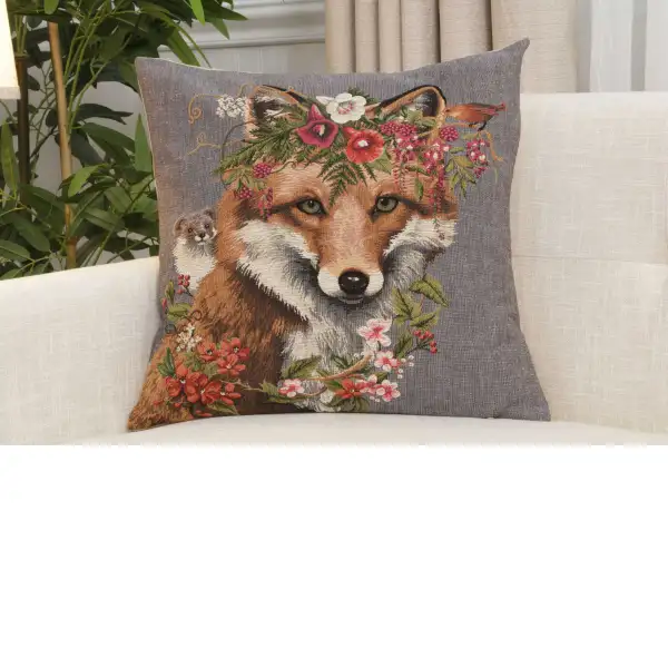 Forest Fox Grey Belgian Cushion Cover - 18 in. x 18 in. Cotton by Charlotte Home Furnishings Inc | Close Up 1